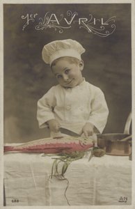 Kleiner Junge kocht einen Fisch von French Photographer
