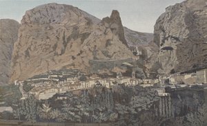 Moustiers-Sainte-Marie, Gesamtansicht und Kapelle Notre-Dame de Beauvoir von French Photographer