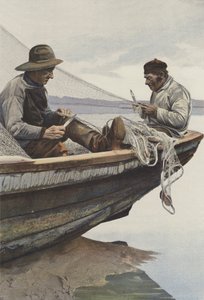 An der Canche, Fischer reparieren ihre Netze von French Photographer