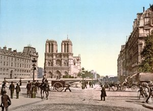 Westfassade von Notre Dame und Pont St. Michel, Paris, veröffentlicht um 1900