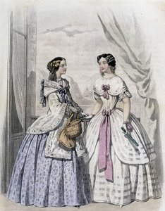 2 modische Frauen - in „Journal des Demoiselles“ 1852. von French School