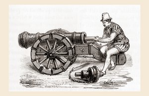 Eine deutsche Hinterladerkanone aus dem 16. Jahrhundert, aus Les Merveilles de la Science, veröffentlicht um 1870 (Stich) von French School