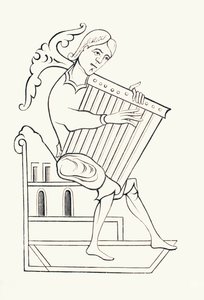 Ein Musiker des 9. Jahrhunderts spielt ein Psalterium, aus 