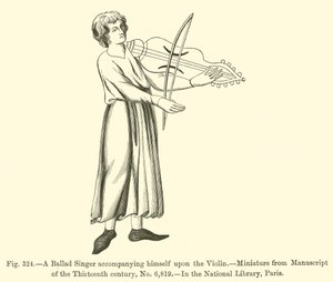 Ein Balladensänger begleitet sich selbst auf der Violine (Gravur) von French School