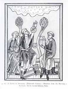 Eine Lektion in Astronomie, aus dem Brevier von St. Louis, Illustration aus Wissenschaft und Literatur im Mittelalter und in der Renaissance, geschrieben und graviert von Paul Lacroix, 1878
