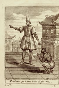 Ein Mandarin spricht mit einem seiner Leute, aus Voyage du Siam des Peres Jesuites von Guy Tachard, 1688 von French School