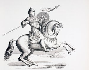 Ein normannischer Ritter in Kettenhemd und Helm mit Speer und Schild von French School