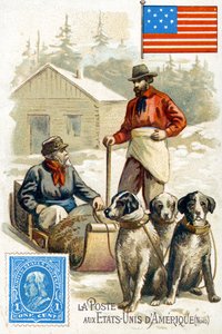 Ein Postbote in den USA, der im Winter Post zustellt, späte 19. Jahrhundert von French School