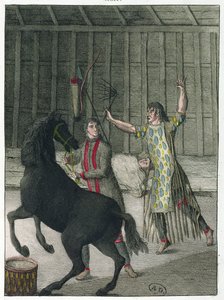 Ein Schamane vertreibt die bösen Geister eines Kranken, Sibirien, ca. 1811 von French School