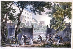 Eine Villa in Rom, graviert von Villain, um 1820 von French School