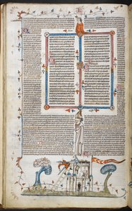 Szene eines Mannes, der versucht, eine Burg zu erobern, und von einem der Verteidiger getötet wird, aus den Smithfield Decretals, Royal 10 E. IV, f.18v
