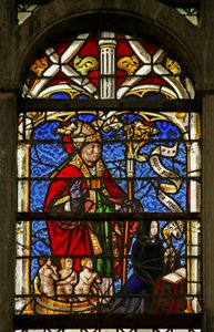 Die Frau eines Stifters mit St. Nikolaus