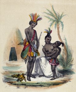 Eine Familie kanadischer Indianer vor ihren Tipis; Illustration für Kanada, - in „The twelve Nations“ von M.E Fouinet