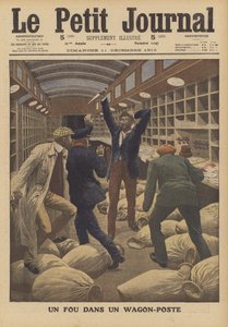 Ein Verrückter in einem Postwagen eines Zuges, der in Paris ankommt von French School