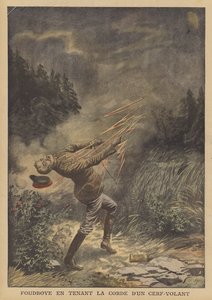 Ein Mann vom Blitz getroffen, während er einen Drachen steigen lässt von French School