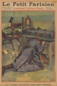 Ein Geizhals wird von seinem Schatz enthauptet (Farblithografie) von French School