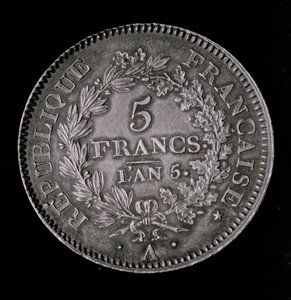 Ein Pfund von zwanzig Sols, entsprechend dem ersten Franc der Ersten Republik (Vorderseite) von French School