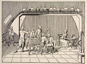 Ein Atmungsexperiment im Labor von Lavoisier, Kopie von Boris Mestchersky, Illustration aus Histoire de la Nation Francaise, Sciences, Bände I & II, von Gabriel Hanotaux, 1924 von French School