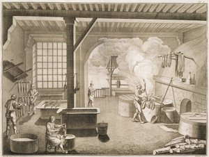 Eine Seidenfärberei, aus der Encyclopedie des Sciences et Metiers von Denis Diderot (1713-84) veröffentlicht ca. 1770 von French School