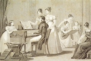 Eine Gesangsstunde für junge Damen (Gravur)