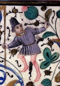 Ein Knappe. Französisches Manuskript von Petrarca (Francesco Petrarca) aus dem 13. Jahrhundert. Städtische Bibliothek von Rimini.