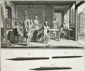 Ein Schwertladen-Interieur, aus der 