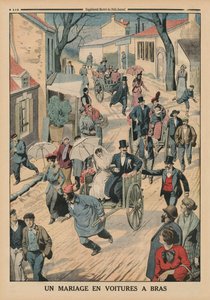 Eine Hochzeit auf Handkarren, Rückseitige Illustration aus Le Petit Journal, supplement illustre, 5. April 1914 von French School