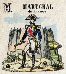 Abecedarium. Buchstabe M wie Marschall von Frankreich. Kleines enzyklopädisches Alphabet, beliebte Serie. Epinaler Bildgebung, Ende des 19. Jahrhunderts von French School