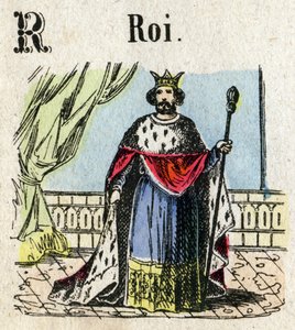 Abecedarium. Buchstabe R wie König. Kleines enzyklopädisches Alphabet, beliebte Serie. Epinaler Bildgebung, Ende des 19. Jahrhunderts von French School