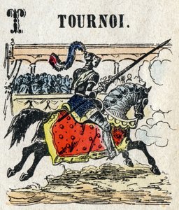 Abecedarium. Buchstabe T wie Turnier. Kleines enzyklopädisches Alphabet, beliebte Serie. Epinaler Bildgebung, Ende des 19. Jahrhunderts von French School