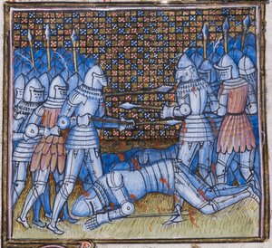 Tod von Sir John Chandos. Eine mittelalterliche Schlacht, Illumination aus 