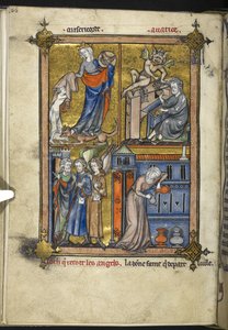 Add. 54180, f. 136v, Miniatur mit Engeln in Pilgerkleidung, aus 