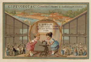 Werbung für Peugeot-Nähmaschinen von French School