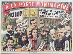 Werbung für einen Kleidungsausverkauf im Pariser Kaufhaus La Porte Montmartre, ca. 1880 von French School