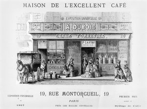 Werbung für einen Kaffeeverkäufer in der Rue Montorgueil, Paris, ca. 1870 von French School