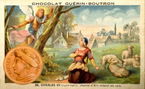 Werbechromolithografie von Schokoladen Guerin Boutron, Karl VII. König von 1422 bis 1461. Jeanne d