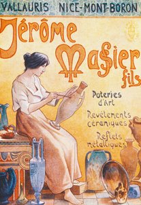 Werbepostkarte zur Eröffnung des Jmf Jerome Massier Fils Ladens in Mont-Baron, Frankreich, 20. Jahrhundert von French School