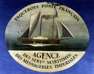 Werbeschild für französischen Postliner, Agentur für maritime Dienste der kaiserlichen Kuriere