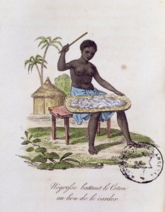 Afrikanische Frau, die Baumwolle schlägt von French School