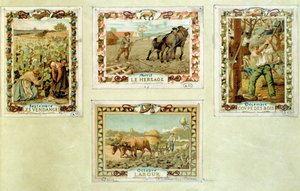 Landwirtschaftskalender, der die verschiedenen Jahreszeiten der Landwirtschaft darstellt, Ende des 19. Jahrhunderts