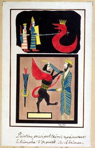 Ahura Mazda triumphiert über Angra Mainyu, Kopie eines Frieses aus Persepolis von French School