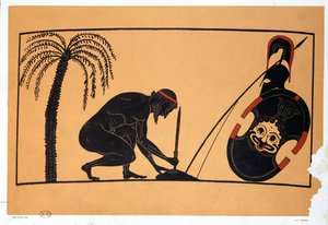 Ajax bereitet sich auf den Selbstmord vor, Illustration einer antiken griechischen Vase