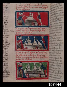 Alchemisten bei der Arbeit, aus einem Manuskript der Alchemie von French School