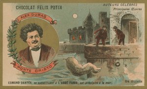 Alexandre Dumas und eine Szene aus Der Graf von Monte Cristo von French School