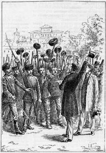 Alexander von Battenberg - Alexander I. von Bulgarien oder Alexander von Battenberg (1857-1893) proklamierte in Philippopoli die Vereinigung von Rumänien und Bulgarien, in „Die Illustrierte Welt“ von French School