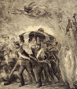 Allegorie der Rückkehr der Asche des französischen Kaisers Napoleon Bonaparte im Jahr 1840. 19. Jahrhundert (Gravur aus "Clours, mores, usages, costumes, inventions") von French School