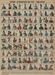 Alphabetische Lotterie von hundert Karikaturen von French School