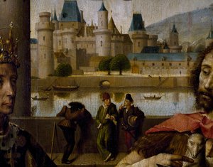 Altarbild des Parlaments von Paris, Detail des Louvre und der Seine von French School