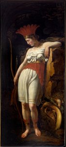 Amerikas Neue Welt. Allegorie als junge Indianerin mit Federn und einem Bogen und Pfeilen von French School
