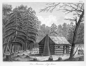 Ein amerikanisches Blockhaus, graviert von Tardieu